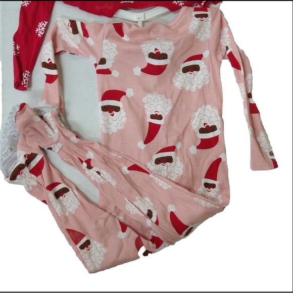 Carters Toddler Pink & Red Snowflake Reindeer Black Santa Footed Pajama Set New! - Picture 3 of 11